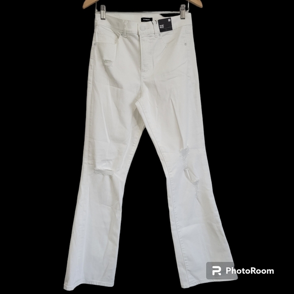 Express 90s Boot High-Rise White Distressed Jeans Size 6 - Picture 2 of 11